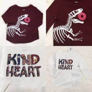OLD NAVY 2 PIECE BUNDLE Dinosaur Floral Graphic Long-Sleeve Tee Shirt Top 6-12M